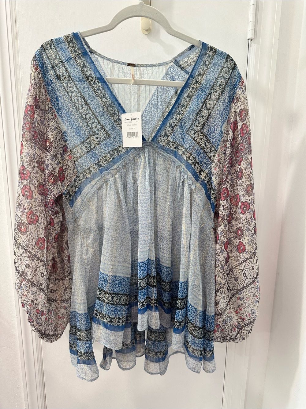 Free People Light Blue Mixed Floral Boho Tunic